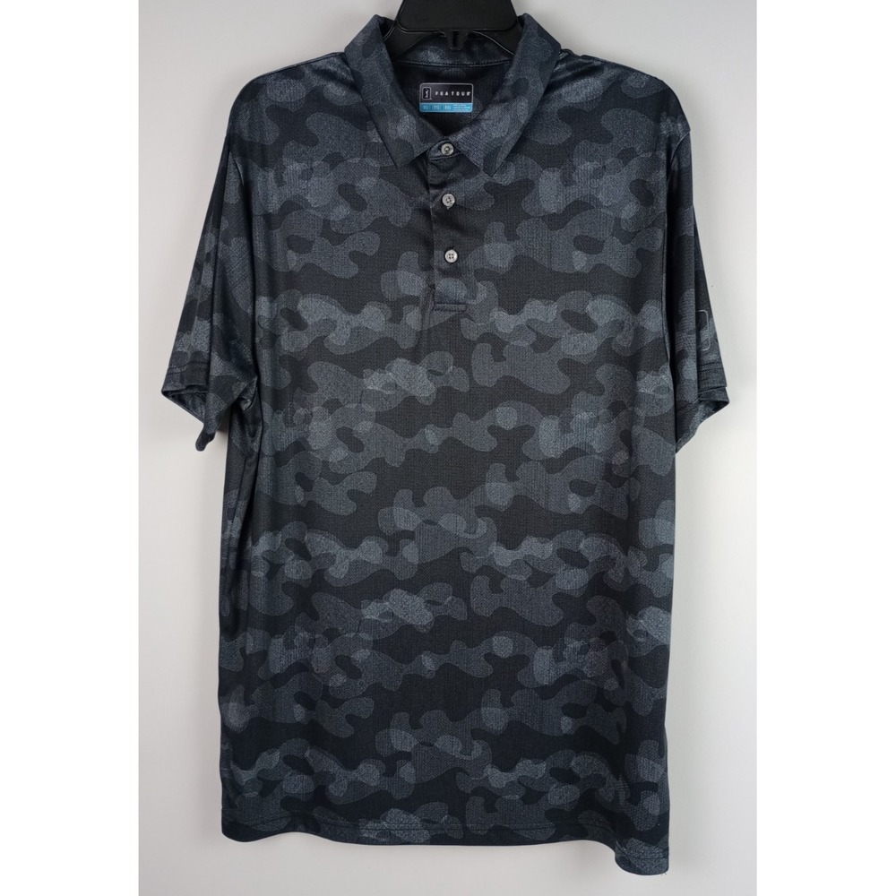 PGA Tour Mens XL Black Gray Camo Short Sleeve Golfing Athletic Polo Shirt